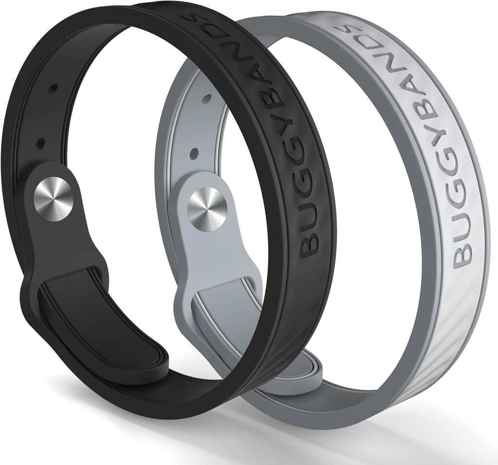 Mosquito Repellent Bracelets, 2 Pack Silicone Mosquito Repellent Bands with DeET Free, Natural & Waterified Bug Wristbands for Kids and Adults, Travelout Protection (Black &Grey)