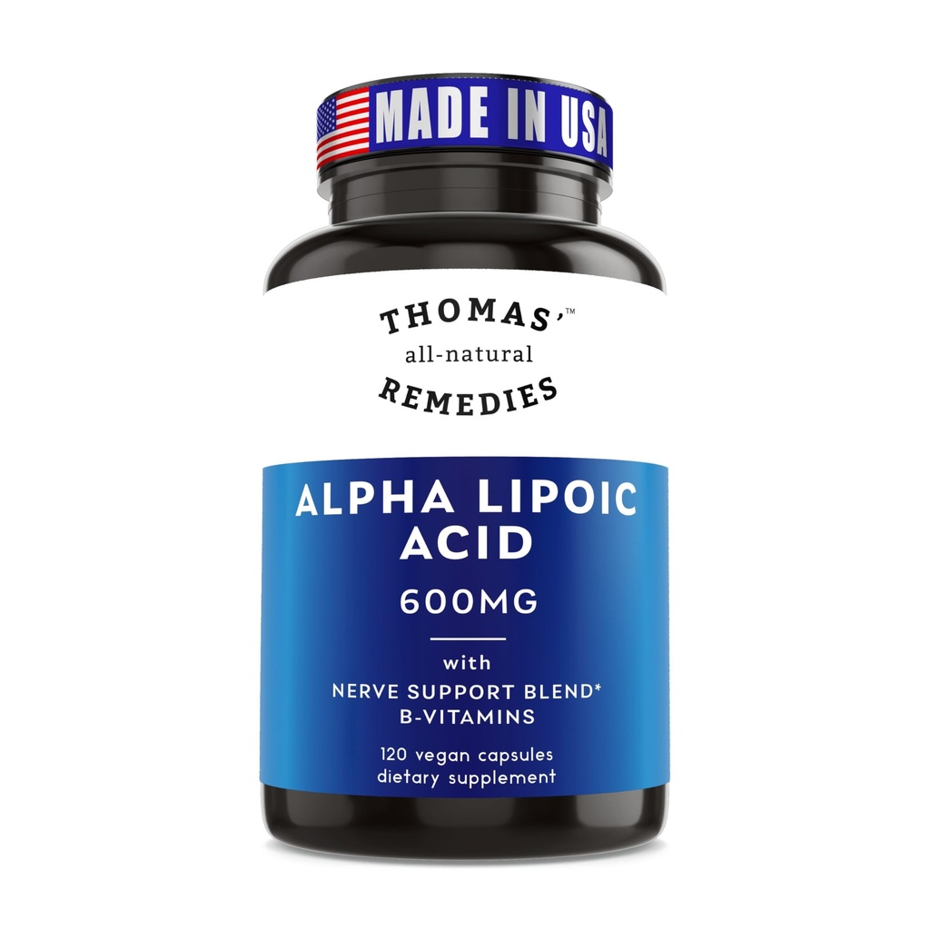 Thomas' all-natural Remedies Alpha Lipoic Acid 600mg, 120 Capsules with B-Vitamins, Vegan, No fillers