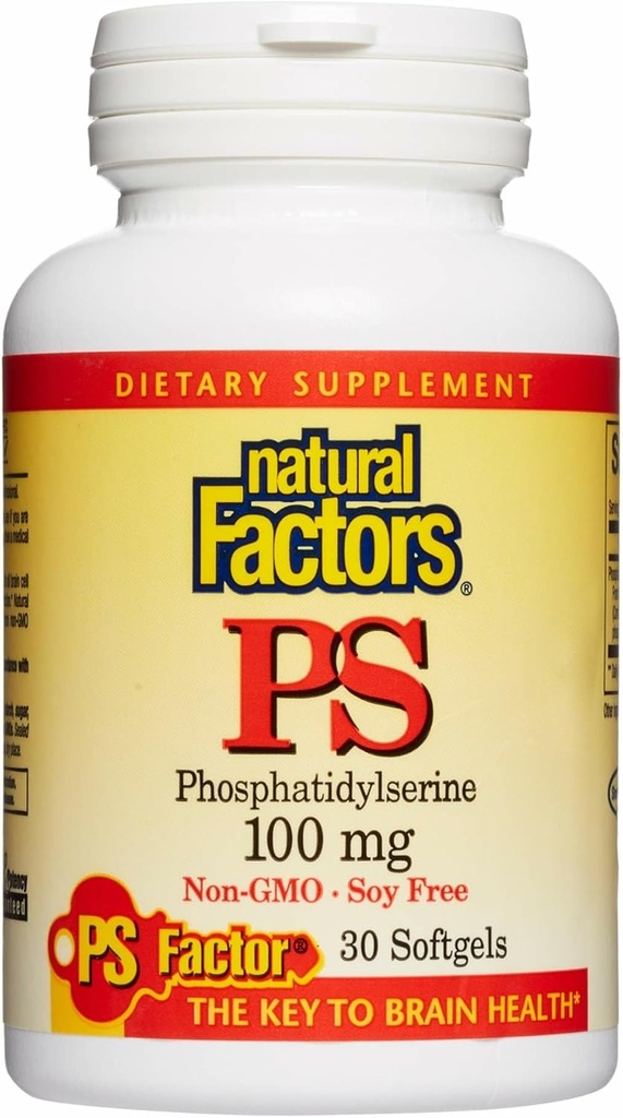 Factors naturals, Phosphatidyliserina, implementació per a memòria, concentracions i funcions cerebrals, Soy i Guten Free, 30 Softgels