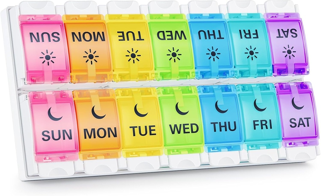 BUG HULL Pill Organizer AM PM Arthritis Friendly, BPA Free Pill Box 2 Times a Day, Large Pill Container, Weekly Medicine Pill Organizer, Pill Case 7 Day för vitamin, tillägg