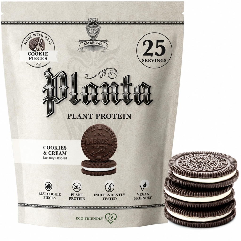 Ambrosia Plant Based Protein Powder 20g | Clean Vegan Pea Protein Powder | Dairy Free, Keto Friendly, No Added Sugar | 25 Servings | Cookies & Cream