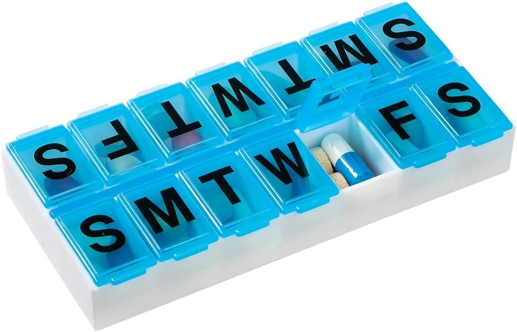 EZY Dose Weekly (7-päivä) Pill Organizer ja suunnittelija, Contoured Bottom Easy Pill Removal, väri May Vary