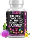 Latte Thistle NAC Chanca Piedra Beet Root Artichoke Dandelion Root- Liver Supplement Plus Astragalus TUDCA Choline & Ginger- 60 Count