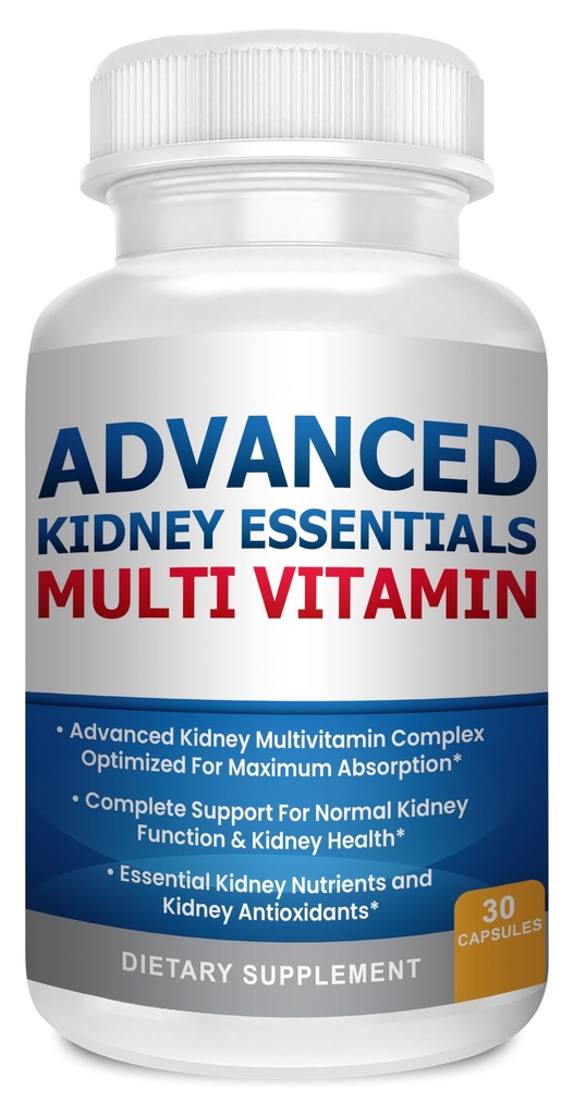 Advanced Kidney Essentials Multivitamin. Kidney Support Supplement for Complete Kidney Health. Kidney Health Supplement with Renal Vitamins 30 Caps