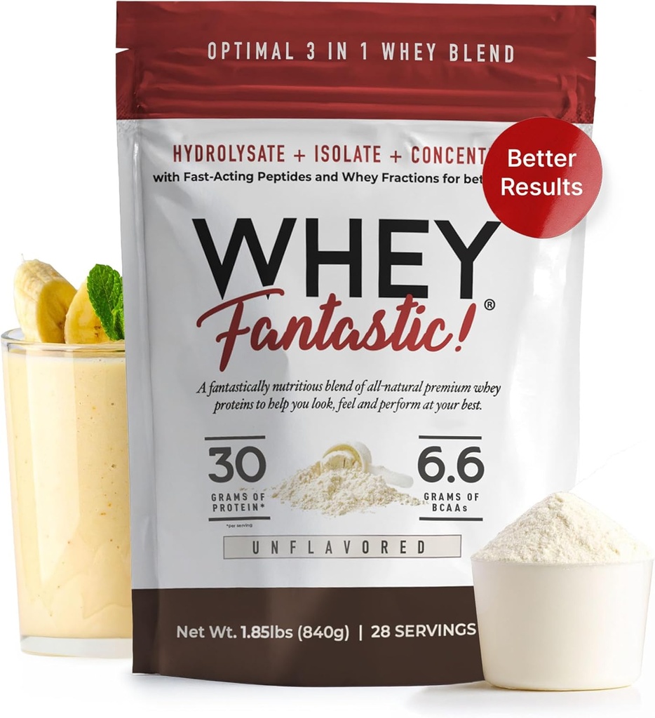 3-en-1 Whey Protein Powder Desarrollado 2.2lb – 30g de Grass-Fed Protein de Whey Hydrolysate, Isolate y Concentrate per Serving – Non-GMO, Soy-Free, Sugar-Free – 28 Serviciones