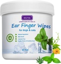 Dog Ear Wipes para cans e gatos, 60 con gran tamaño - Gently Remove Ear Wax, Debris - Sooths & Deodorizes - Relieve Ear Itching & Inflammation, Fresh Coconut Scent