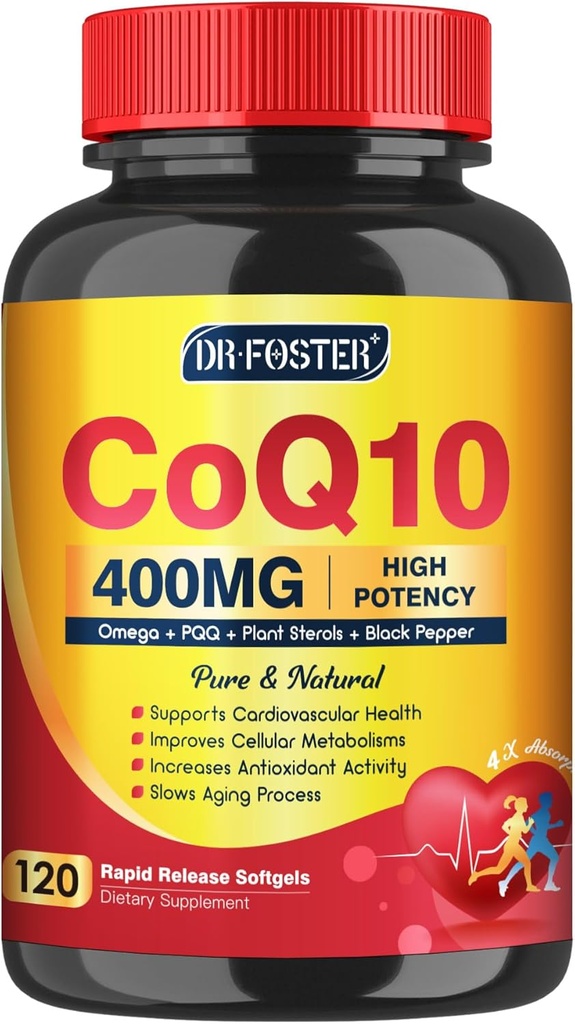 CoQ10 400mg SoftGels COQ10 - CQ10 Coenzyme Q10 supplement, Plus PQQ, Omega 3, and Vitamin E, for Heart and Cellular Energy, 120 Servings