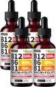 (4 Pack) Vitamina B12 e B6 Liquid Drops, B12 Complexo de vitamina B sublingual - B 12 Vitamina 5000mcg - B12 Methylcobalamin para enerxía, cerebro e soporte cardíaco con 27.200 mcg, Strawberry, 80 porcións