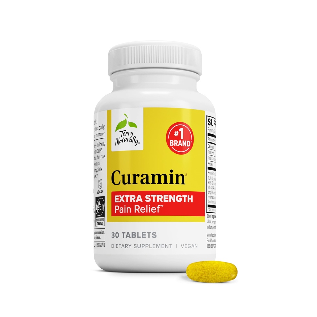 Terry Naturally Curamin Extra Strength - Soreness & Pain Relief - 30 Count | BCM-95, BosPure, DLPA. Occasional Muscle Discomfort Support. 30 tablets.