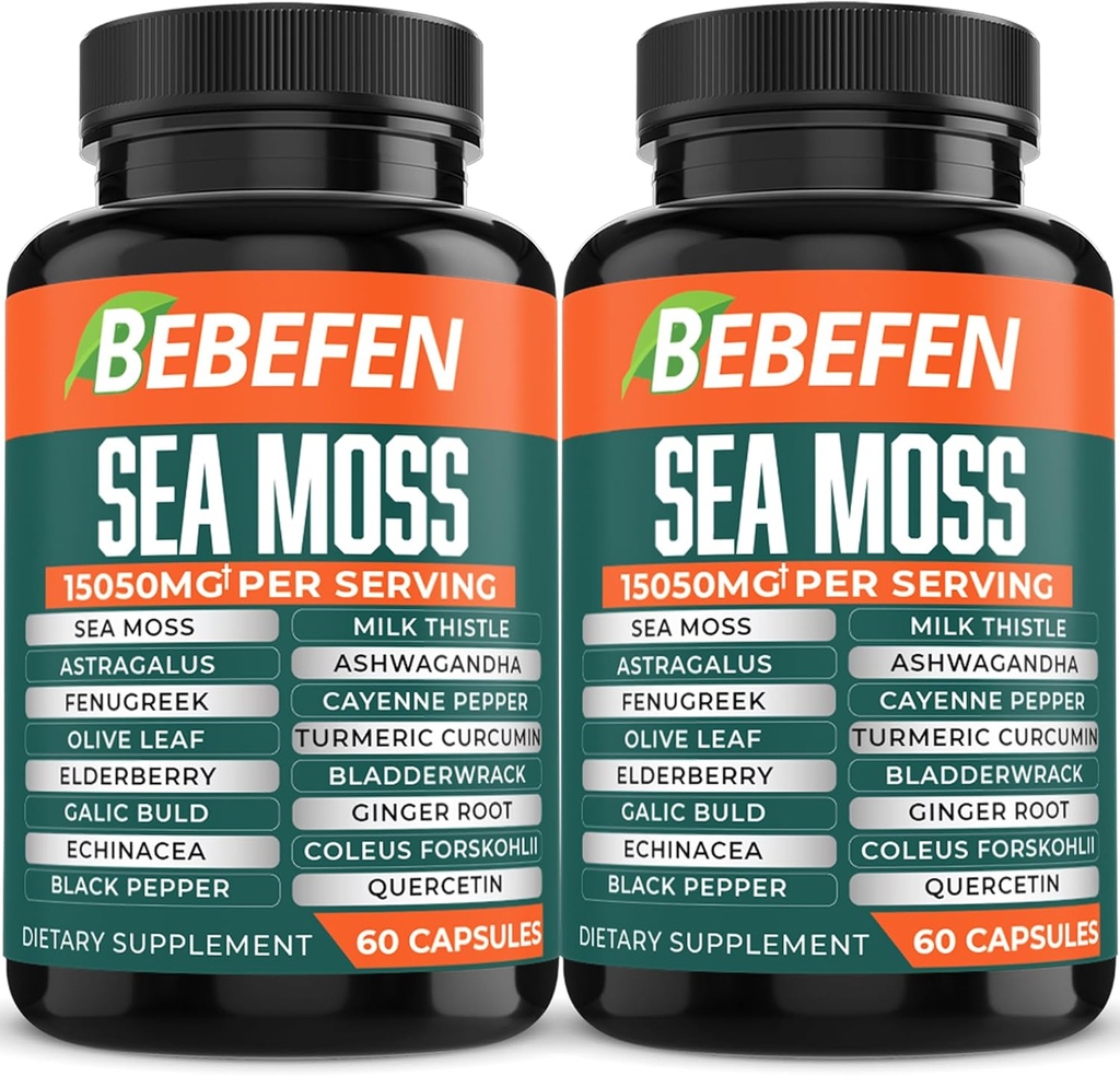BEBEFEN (2 Packs) 15050mg Sea Moss Capsules med Ashwagandha, Fenugreek, Bladderwrack och More - Immune System & Body Management