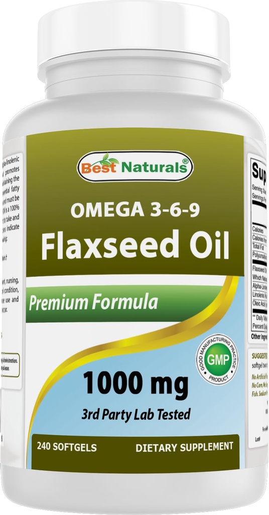 Best Naturals Flaxseed Oil 1000 mg 240 Softgels - Omega-3-6-9 for Heart Health