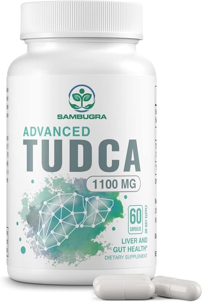 TUDCA Leverkosttilskud 1100mg, 3. part testet Ultra Strength Bile Salt TUDCA tillæg, Leverstøtte til lever rense Detox og reparation, 60 kapsler