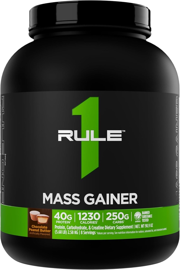 Regel 1 Mass Gainer - høy-kalori vekt gevinst formel med 1,220 + kalorier, 250g + kompleks carb blanding, 40g all-whey protein per servering (8 serveringer, sjokolade peanut smør)