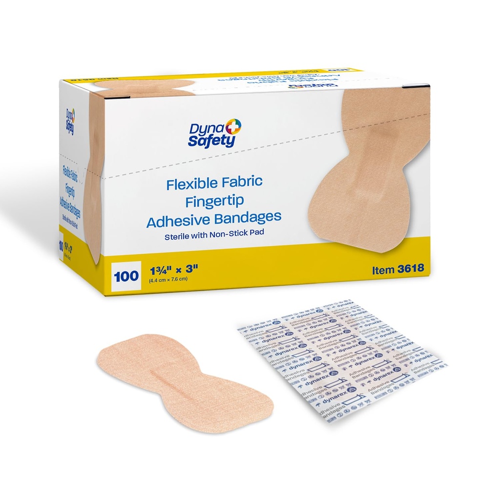 Dynarex Fabric Adhesive Bandages - Sterile & Flexible Fabric Bandages for Wounds - Non-Stick Pads - Individually-Wrapped First Aid Supplies - No Latex - 1-3/4x3", 1 Box of 100