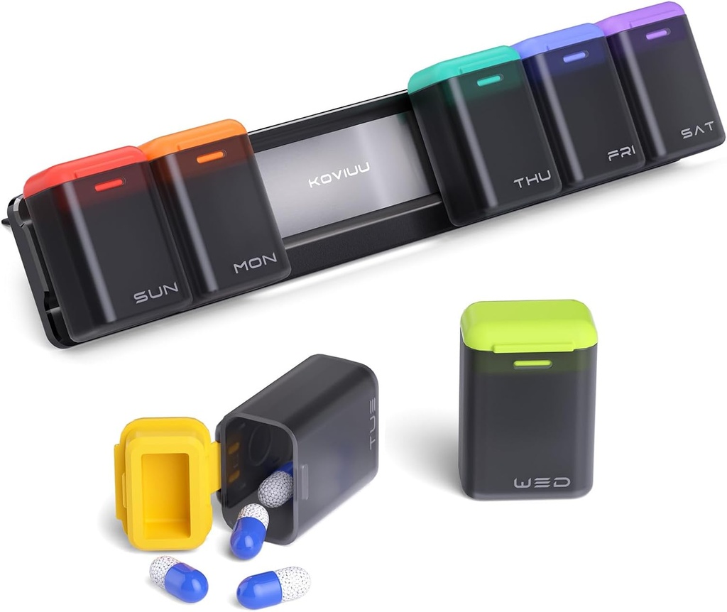 Wekelijkse pil Organisator Magnetische, verwijderbare pil doos 7 Dag 1 Tijd per dag, Grote reis pil geval, Week Eenmaal dagelijkse medicatie Dispenser, Medicine Container houder voor Supplement, Vitamine, Zwart