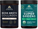 Ancient Nutrition Bone Broth Collagen Powder, Pure, 30 Servings + Organic Supergreens Powder, Greens Flavor, 25 Servings