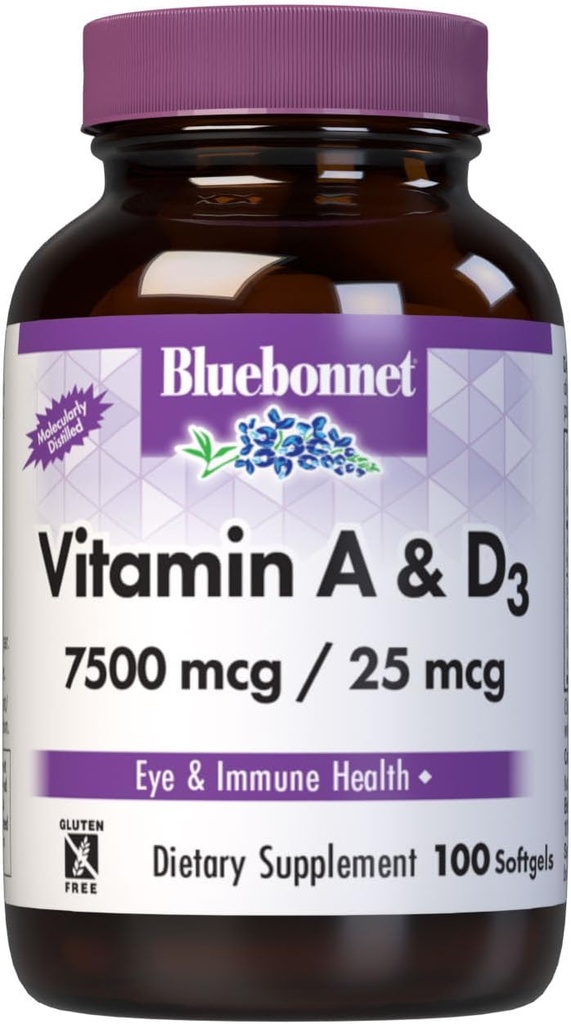 Bluebonnet Beslenme Vitamini A & D35.000 İ/1,000 I from Deep Sea, Cold Water, Fish Oil - For Eye Health & Immune Function* - Gluten Free - Dairy Free - Moleküler olarak Distilled - 100 Softgel /Servings