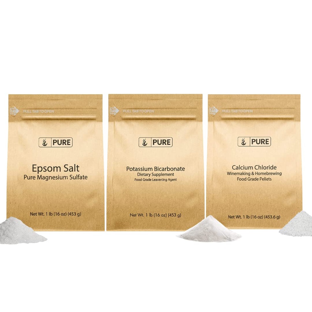 Pure Original Ingredients Potassium Bicarbonate, Calcium Chloride, & Epsom Salt Bundle, (1lb) Food Safe, Cleaning & Cooking