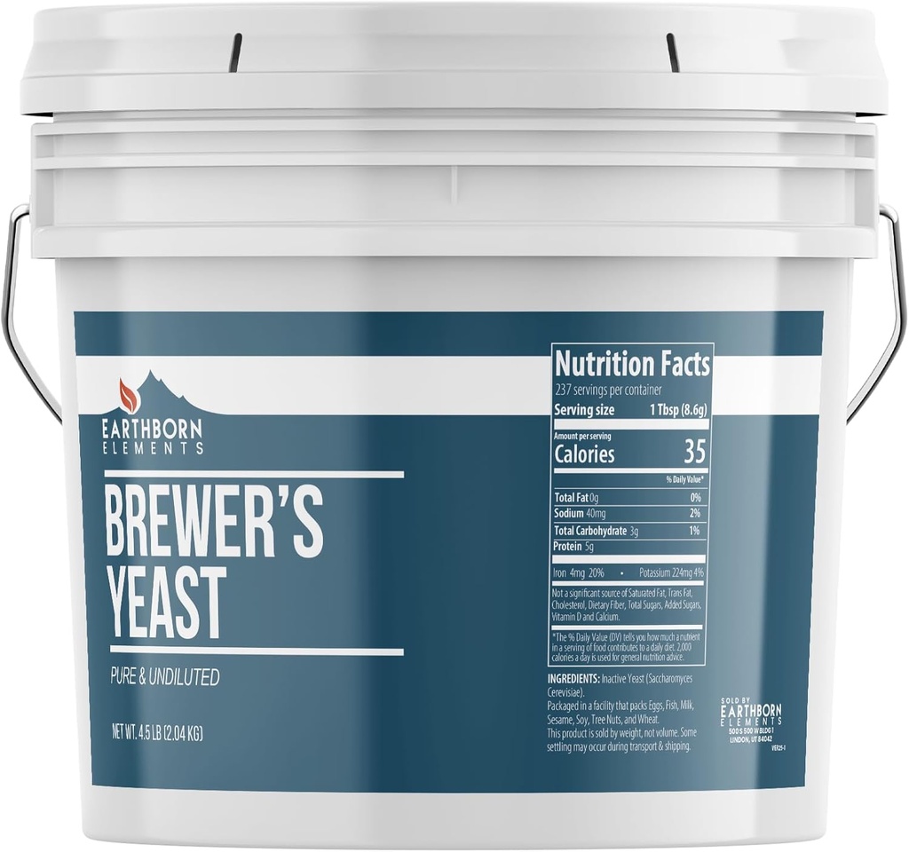Earthborn Elements Brewer's Yeast 1 Gallon Bucket, Pure & Undiluted, Inactive Yeast