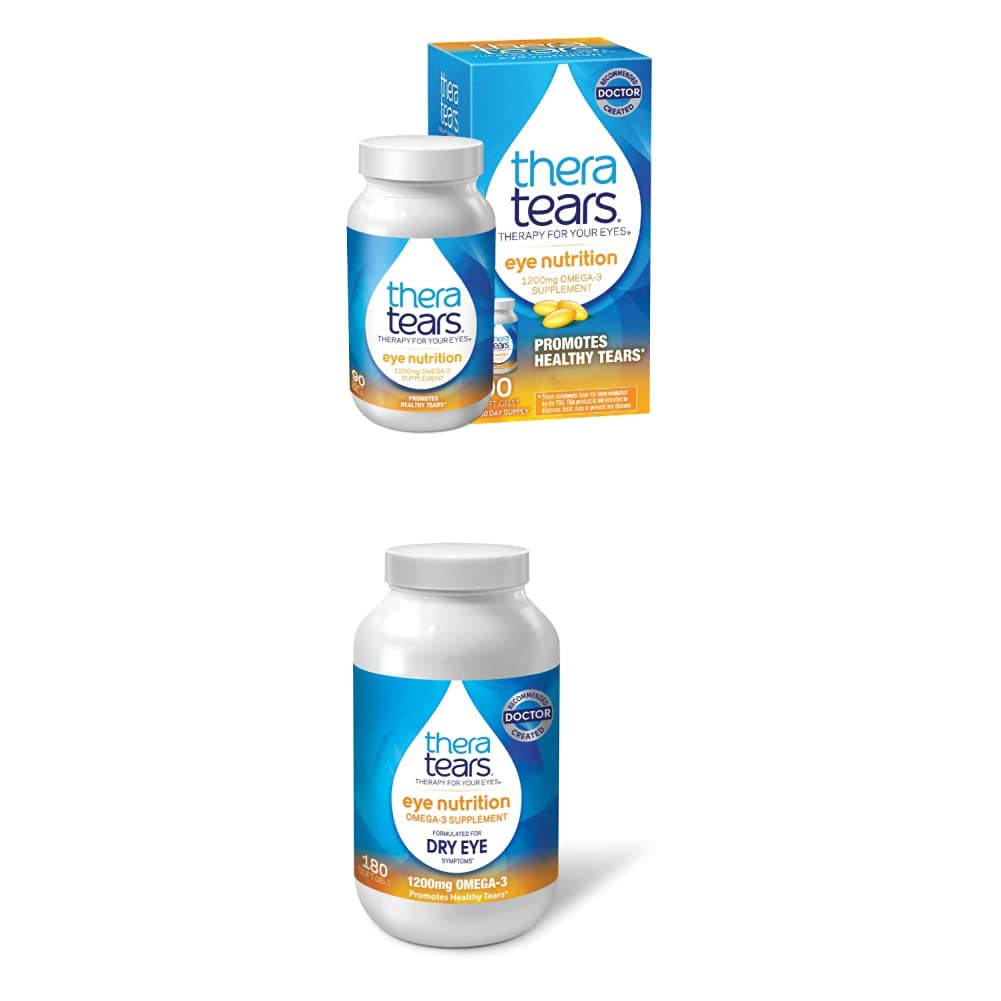 TheraTears 1200mg Omega 3 Supplement for Eye Nutrition,Organic Flaxseed Triglyceride Fish Oil & VIT E,90 Count with Thera Tears 1200mg Omega 3 Supplement for Eye Nutrition, & Vitamin E, 180 Count