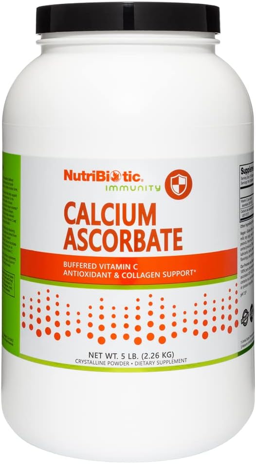 NutriBiotic - Calcium Ascorbate Vitamin C Powder, 5 Lb | Essential Antioxidant & Collagen Supplement Buffered with Calcium | Non Acidic & Easier on Digestion än Ascorbic Acid | Gluten & GMO Free