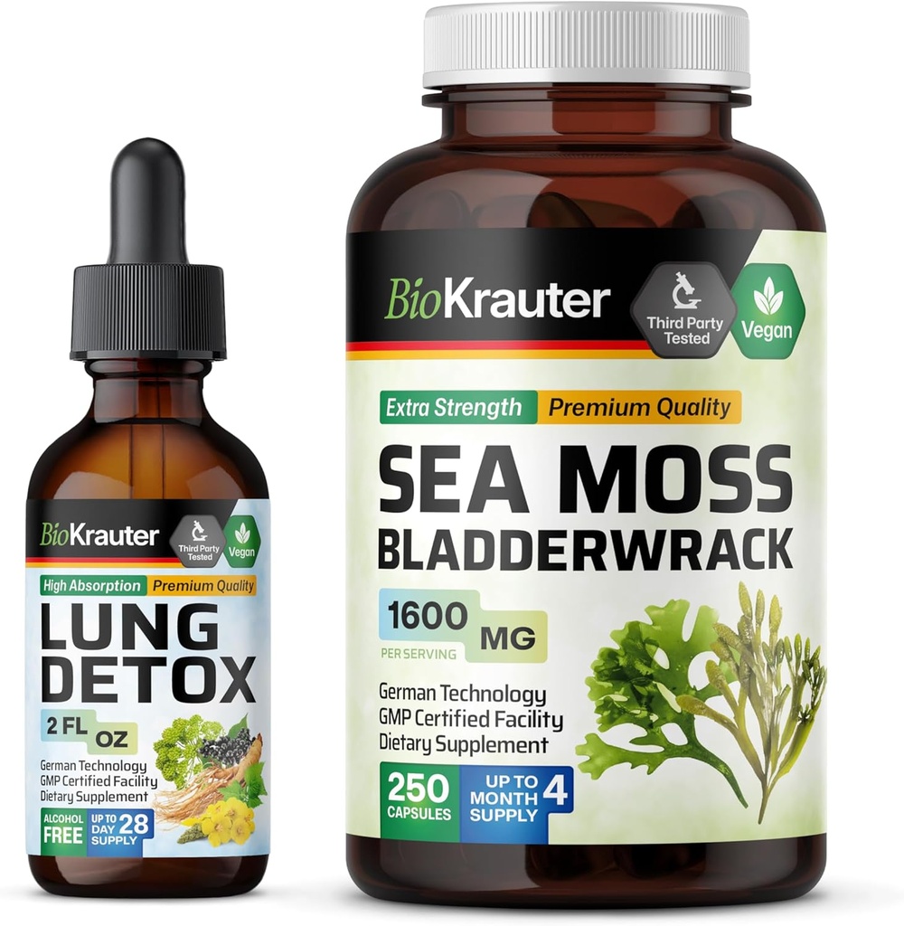 BIO KRAUTER Lung Detox Tintuture 2 FI. Oz. และ Sea มอสส์ 250 Capsuls