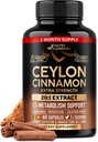 Ceylon Cinnamon Capsules - Extra Strength - Energy Heart & Metabolism Support for Men & Women - Pure Natural Cinnamon 20:1 Extract Supplement - GMO & Gluten Free - Lab Tested - 60 Capsules 2 Month
