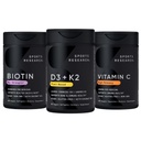 Sports Research® Body Wellness Pack - Vitamin D3 5000iu K2 100mcg, Vegan Biotin 10,000mcg with Coconut Oil and High Potency Vitamin C Supplement 1000mg