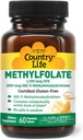 Country Life Methylfolate Chewable Tablets - Metabolically Active Folate - Great Tasting Orange Flavor - Gluten-Free - Smooth Melts - Vegan B12 - Kvinnors vitaminer - Dagligt tillskott - 60 tabletter
