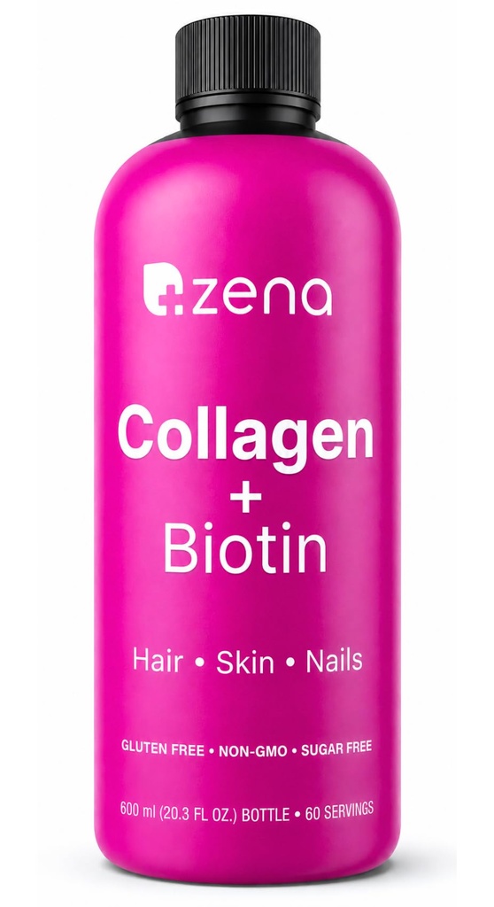 Zena Nutrition Liquid Collagen Peptides and Biotin, 2500mg Verisol Bioactive Collagen Peptides, 5000mcg Biotin, Hair, Skin, Nail Supplement for Women and Men, Mixed Berry, 60 Servings, 20 fl oz