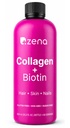 Zena Nutrition Liquid Collagen Peptides and Biotin, 2500mg Verisol Bioactive Collagen Peptides, 5000mcg Biotin, Hair, Skin, Nail Supplement for Women and Men, Mixed Berry, 60 Servings, 20 fl oz