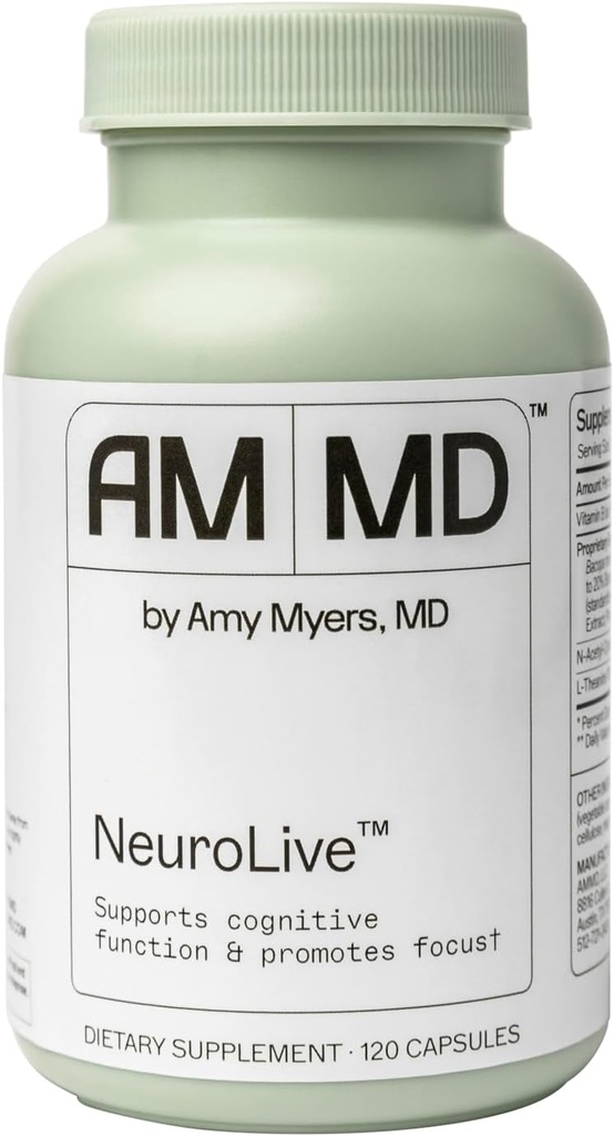 Amy Myers MD NeuroLive - Cognitive 기능 & 초점 지원을 위한 뇌 건강 보충교재 - 비타민 B - 글루텐 자유로운, 비 건조한 & 비 안개 - 120의 캡슐 (60의 서빙)