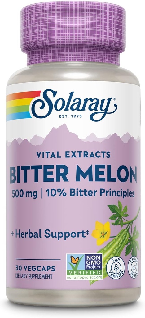 Solaray Bitter Melon Fruit Extract, garanti pour contenir 50 mg (10 %) Principes amers incluant la charantine, végétalien, 30 portions, 30 VegCaps