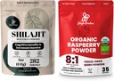 Jungle Powders Superfood Bundle: 5oz Raw Shilajit & 5oz Organic Raspberry Powder Combo - Men's Energy Support, Immune Boost, USDA Certified Freeze-Dried Red Raspberries for Baking, Smoothies