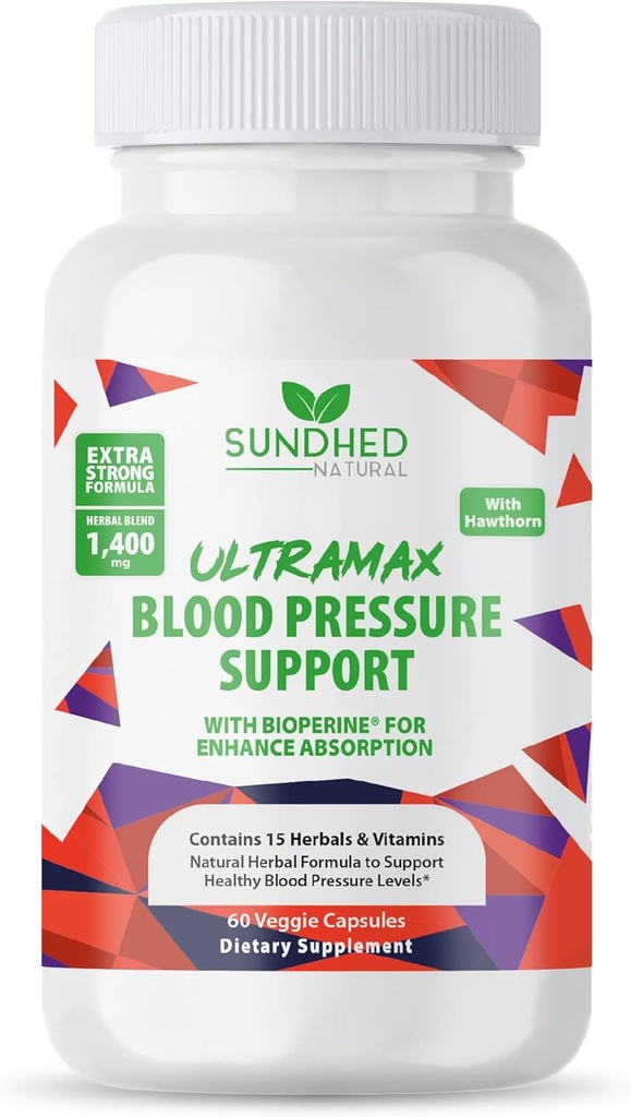 Sundhed Natrual UltraMax Blodtryck med bioperin för förbättrad absorption, Hawthorn Berry Capsules - Multivitamin - 60 kapslar