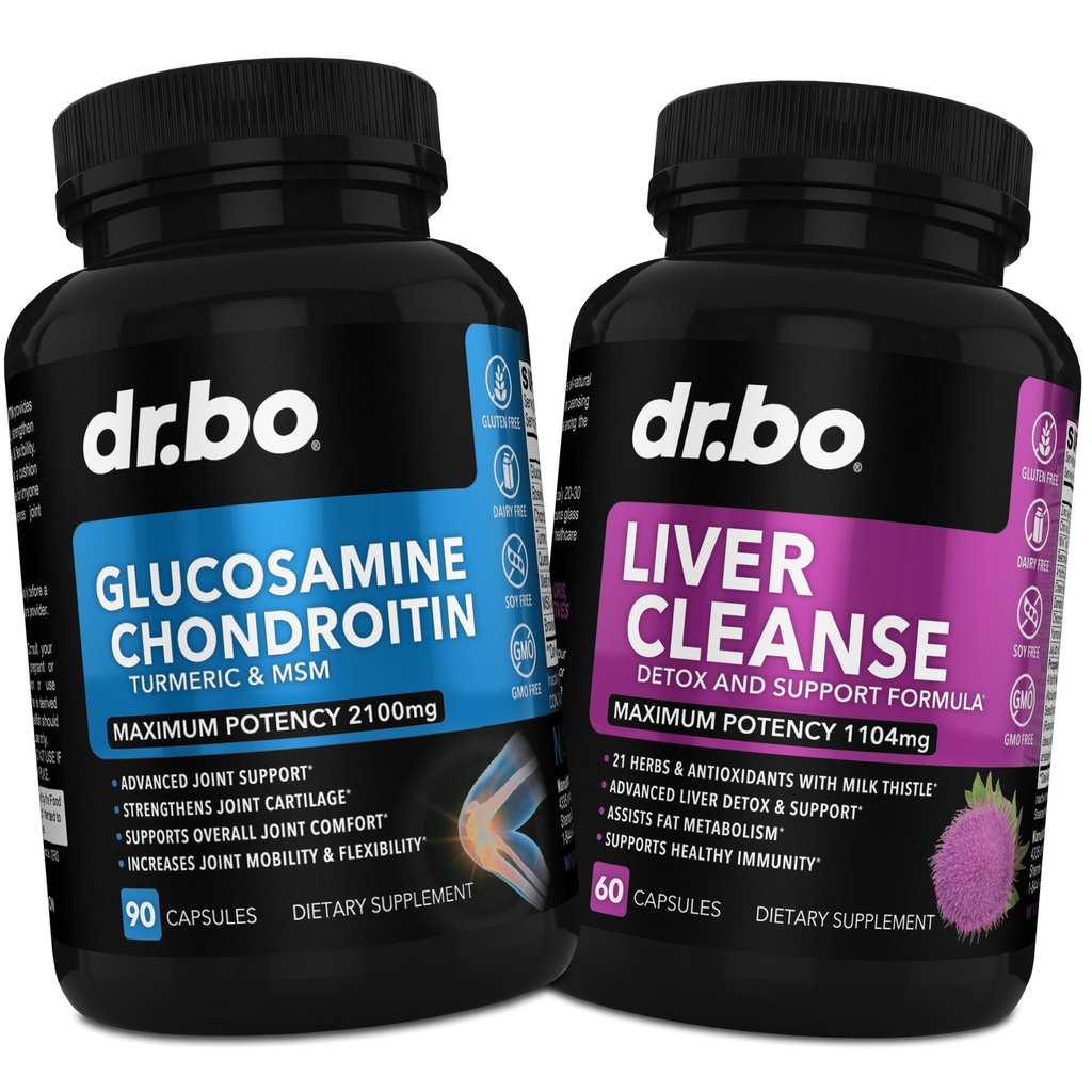 Glucosamine Chondroitin MSM Turmeric & Liver Cleanse Detox - Joint Health Supplement Knee Bone Joints, Liver Cleanse Detox Support - Joint Support Pills Glucosamine Sulfate Capsules Joints Supplements