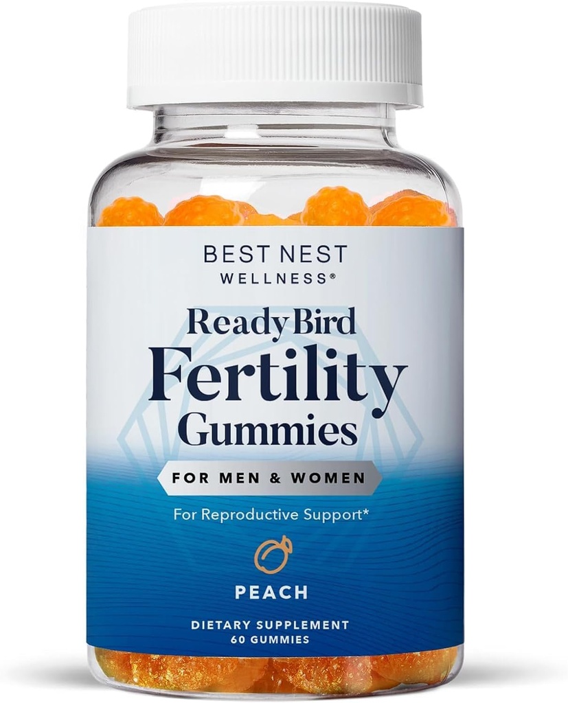 Best Nest Wellness Fertility Gummies - Multivitamínico prenatal para o apoio á Concepción - Complemento nutricional con vitaminas metiladas - Soporte para a saúde Vibrant coencima Q10 - Peach, 60 Gummies