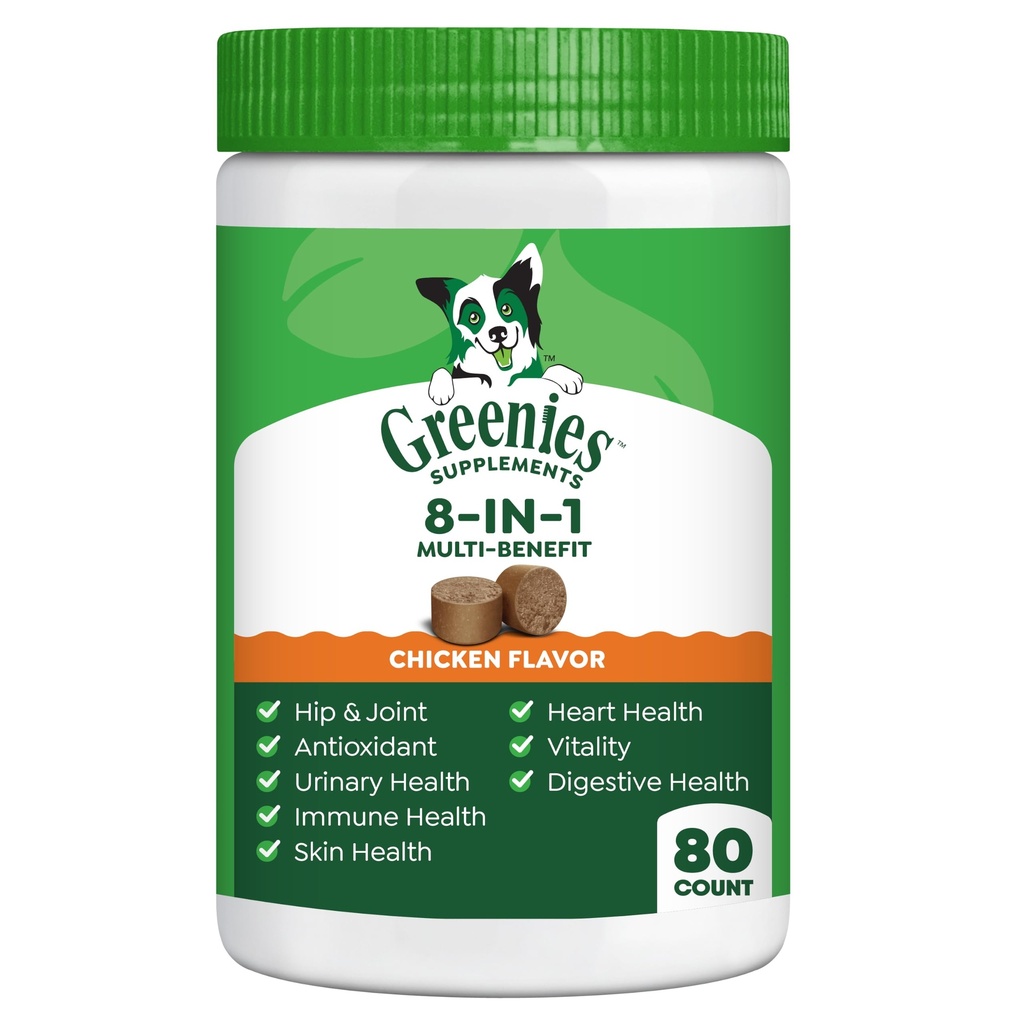 Greenies Supplements 8-in-1 Multi-Benefit Soft Dog Chews, Chicken Flavor, 15.5 oz. Tub, 80 Count