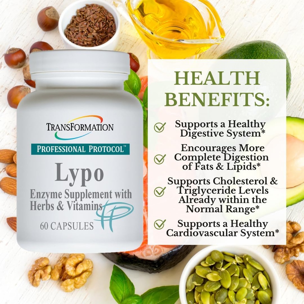 Transformacja Enzymy Lypo Enzyme Supplement with Herbs and Vitamin for Digestive Health, 60 Caps