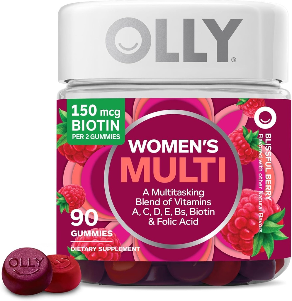 OLLY kvinners multivitamin gummy, vitaminer A, D, C, E, Biotin, Folsyre, voksen Chewable Vitamin, Berry Flavor, 45 dagers forsyning - 90 teller