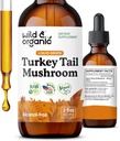 Wild & Organic Turkey chvost Tinture - Immune & Gut Support - Turkey Tail Mushroom Extract Drops - Vegan, Cukor a bez alkoholu Liquid Supplement - 2 fl oz