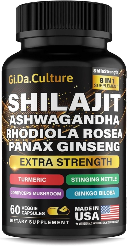 Shilajit Ashwagandha Rhodiola Rosea Panax Ginseng - для чоловіків і жінок - Shilajit Capsules - 60 Veggie Capsules