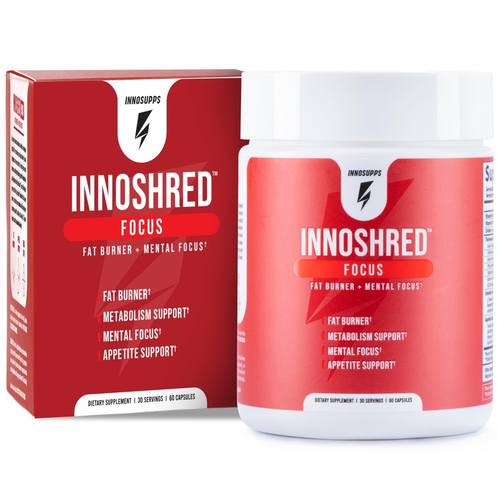Inno Shred Focus Day Time Fat Burner, 100mg Capsimax, Grains of Paradise, Organic Caffeine, Green Tea Extract, Appetite Suppressant, Weight Loss Support, 60 Veggie Capsules (60 Capsules, with Focus)
