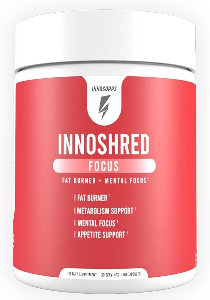 Inno Shred Focus Day Time Fat Burner, 100mg Capsimax, gramos do paraíso, cafeína orgánica, extracto de té verde, Supresor de apetito, soporte de perda de peso, 60 cápsulas de Veggie (60 cápsulas, con foco)