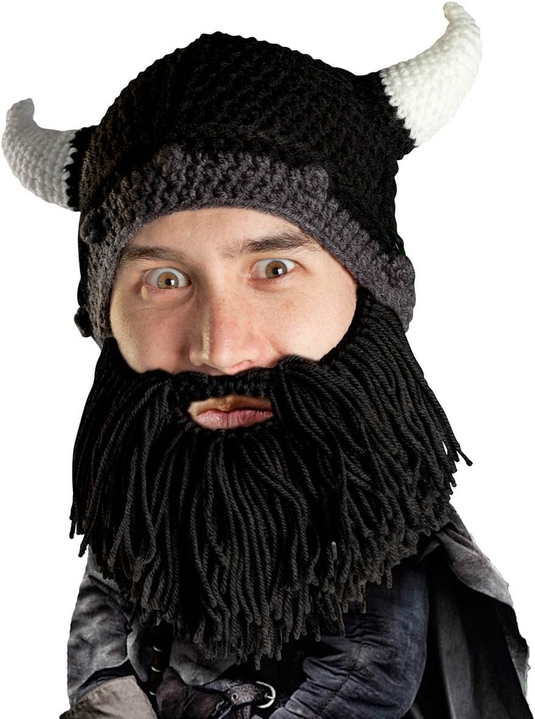 Beard Head Viking Looter - оригинальный ручной вязаный шлем и съемная черная борода