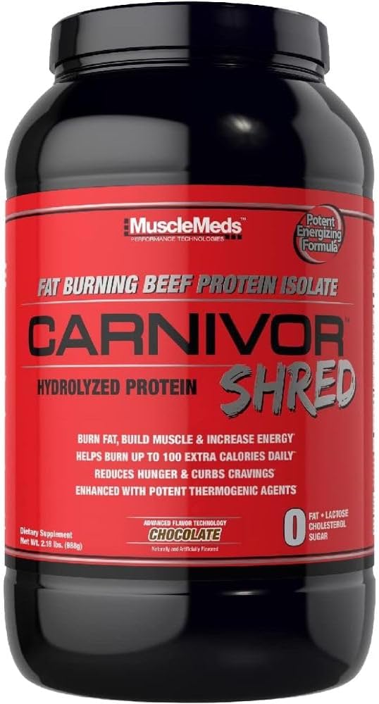 MuscleMeds Carnivor Shred Fat Burning Hidrolized Beef Proteine Izolat, 0 Lactoză, 0 Zahăr, 0 Fat, Ciocolată, 2,28 Lire (004560) Ciocolată Shred Shred, 2,28 Pound (Pachet de 1), 36.48 Ounce