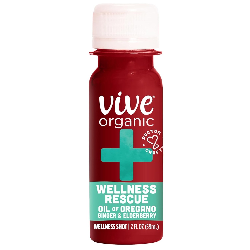 Vive Organic Wellness Rescue Shot, Ginger, Elderberry & Oil Oregano, 2 Oz