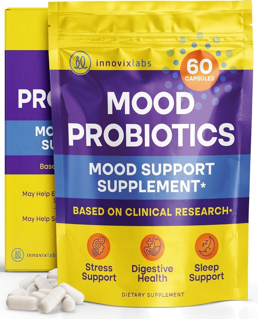 InnovixLabs Mood Probiotic for Women and Men, Clinically Stud Digestive & Mood Support Supplement, Lactobacillus heveticus Rosell-52ND eta Bifidobacterium longum Rosell-175, 60 kapsula