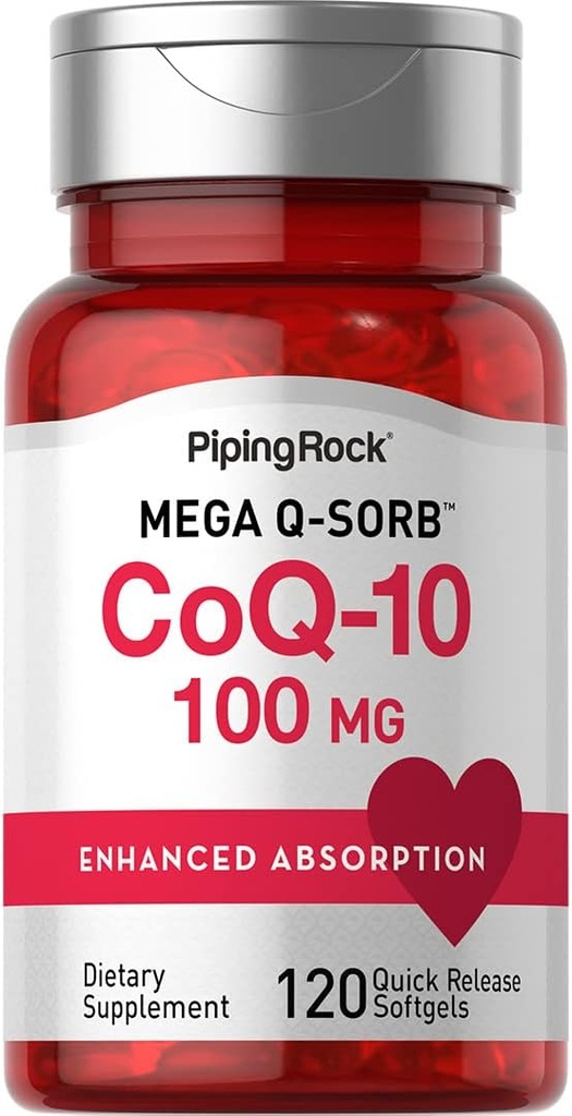 Piping Rock CoQ10 100mg □ 120 Softgels com Extrato de Pimenta Preta