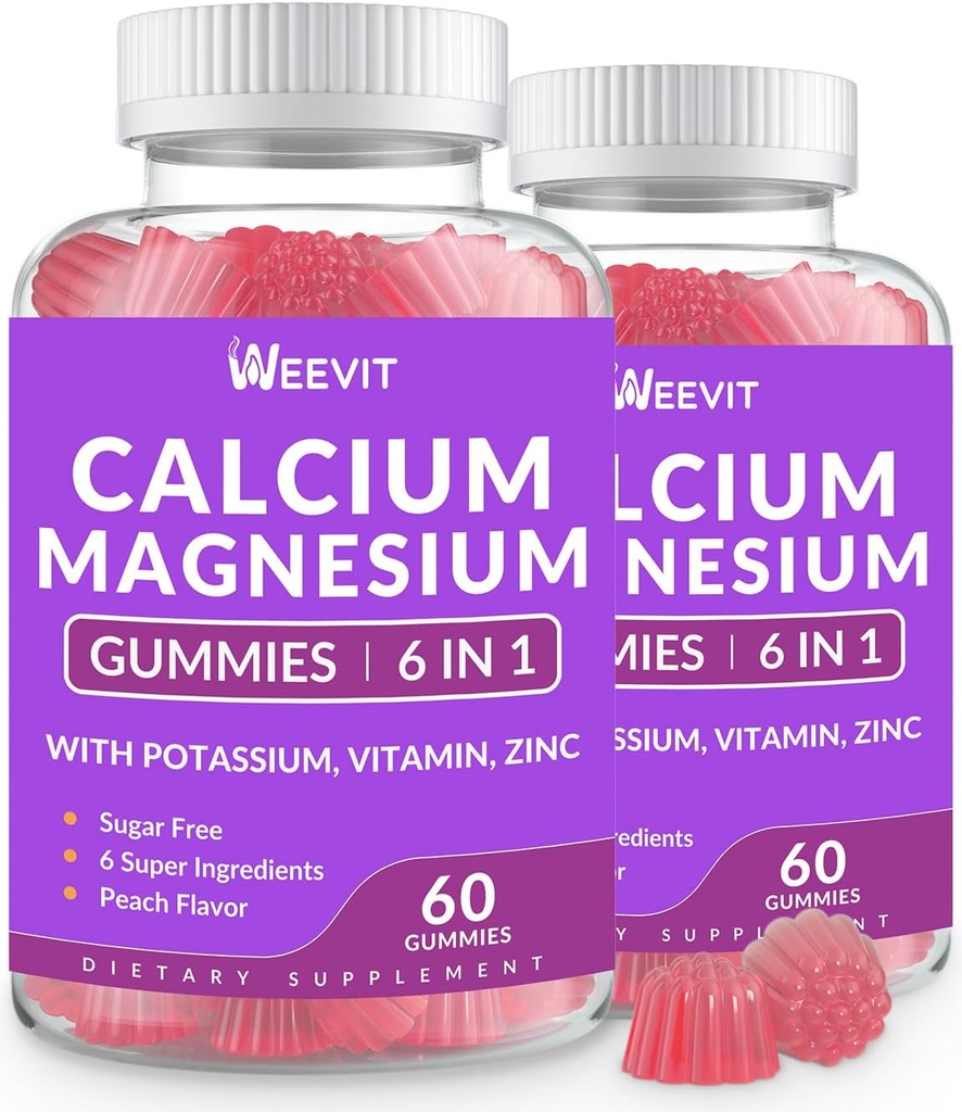 Suikervrij Calcium Gummies w/Vitamine D3 K2, Calcium Magnesium Zink Gummies for Bot, Muscle & Immune, Algen CA Magnesium 2:1 Ratio Calcium Supplement for Women & Men - Vegan